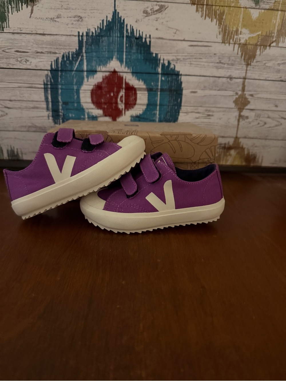 Veja Kids Purple Canvas Velcro Sneakers with White Logo
